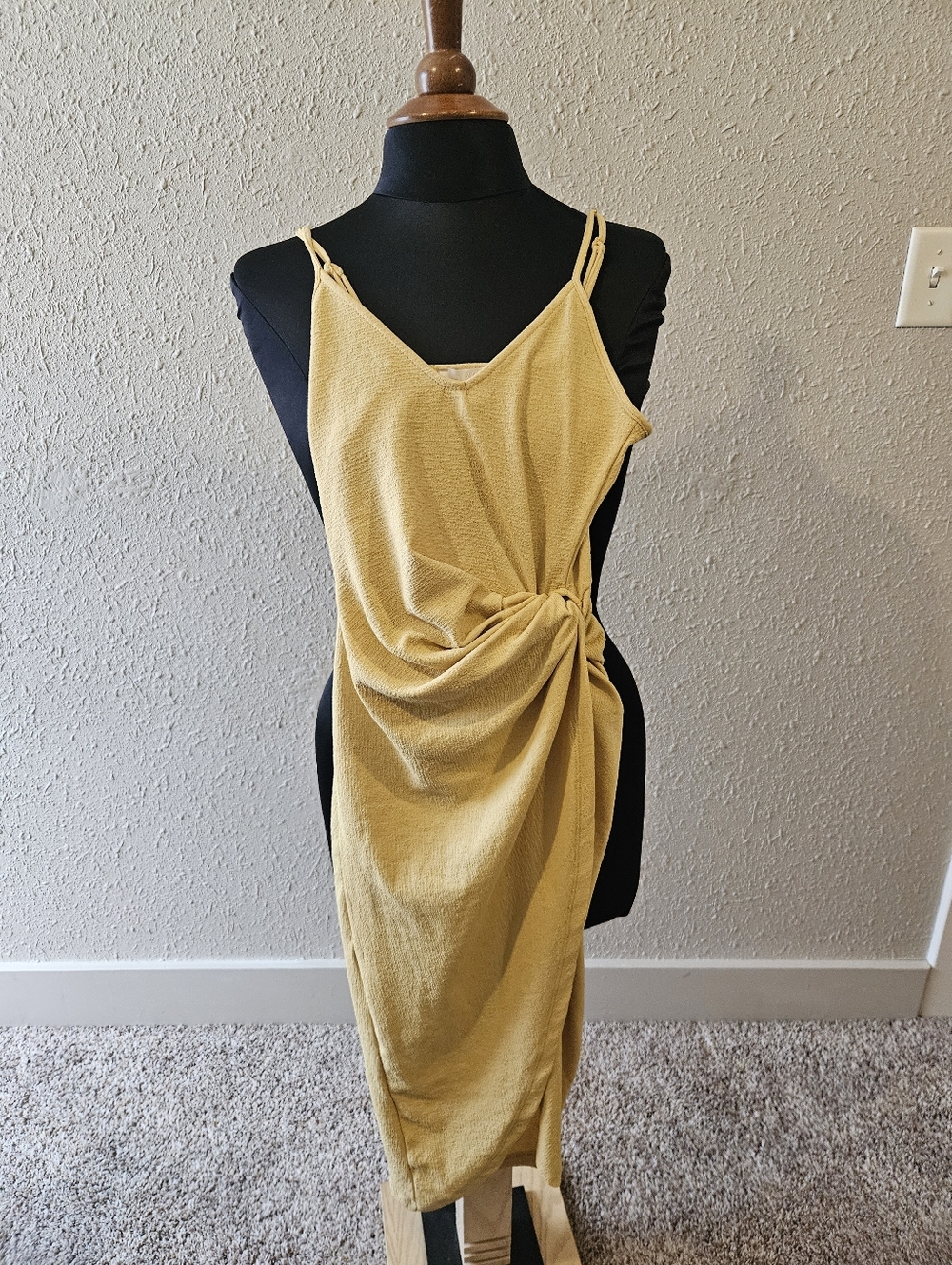 H&M Mustard Yellow Twist-Detail Midi Slip Dress